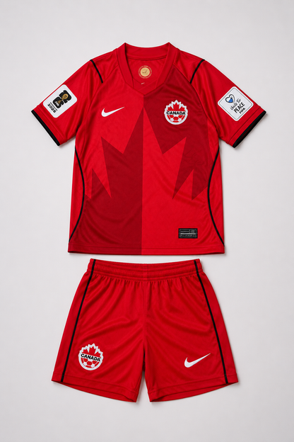 Canada Kids Football Jersey & Shorts Set – Red Home Kit 2026